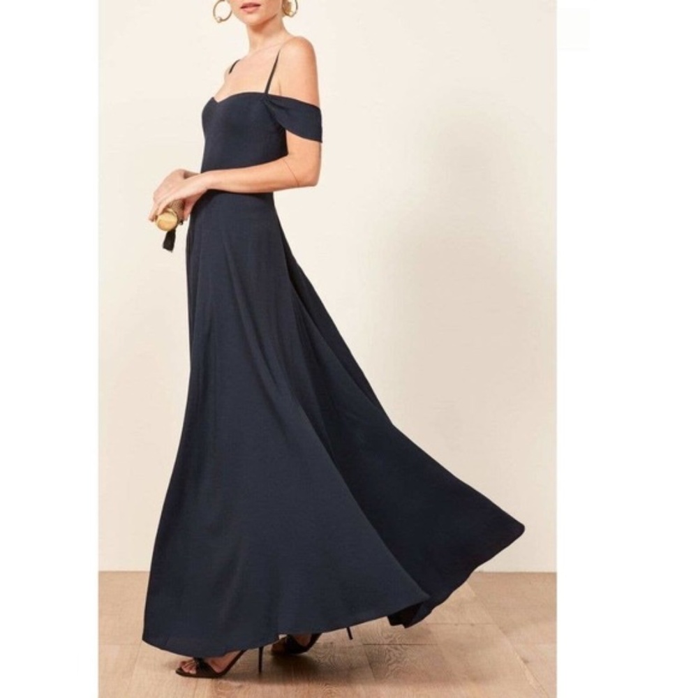 Reformation Poppy Formal Maxi Dress in Navy Blue Size 0 Wedding Guest Prom - Picture 4 of 10